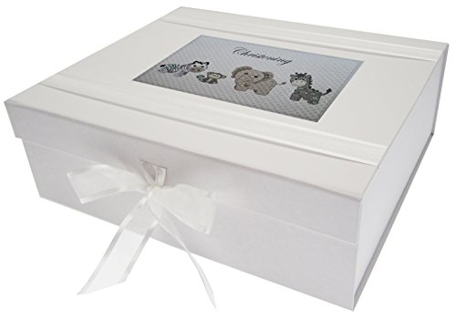 White Cotton Cards Erinnerungsschachtel für Taufe groß, silber Toys, Tiere., Board, weiß, 27,2 x 32 x 11 cm von WHITE COTTON CARDS
