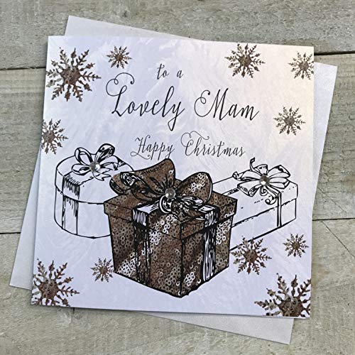 White Cotton Cards F4-MAM Weihnachtskarte, Aufschrift"To a Lovely Mam", handgemacht von WHITE COTTON CARDS