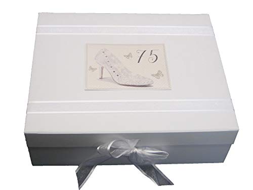 White Cotton Cards SHU75X Aufbewahrungsbox für Erinnerungsstücke, Motiv "75", groß, silberfarben von WHITE COTTON CARDS