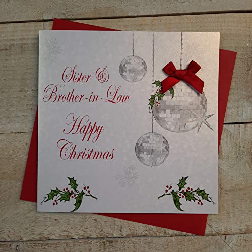 White Cotton Cards Sister and Brother-in-Law Happy Christmas Handmade Card in Baubles Design von WHITE COTTON CARDS