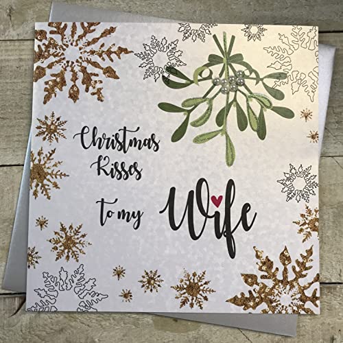 White Cotton Cards XF2-W Weihnachtskarte mit Aufschrift"Christmas Kisses to My Wife", handgefertigt, groß von WHITE COTTON CARDS