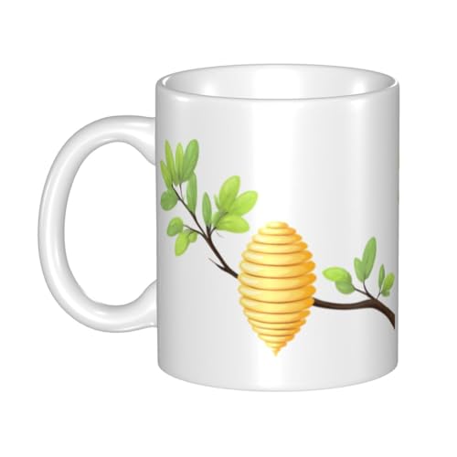 WHJDPP Beehive on a branch Picture Mug Keramikbecher für Cappuccino, Latte, Müsli, Joghurt, Milch, heiße oder kalte Getränke, Mikrowellenofen von WHJDPP