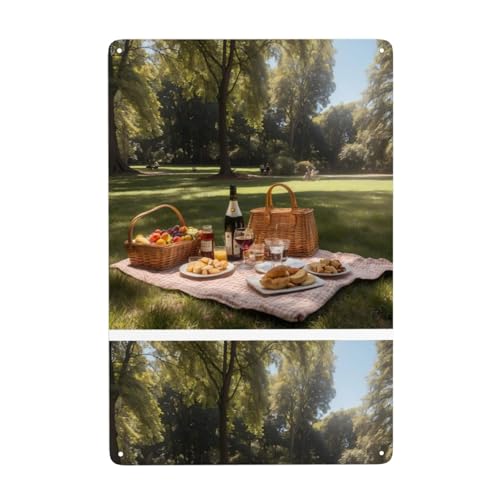 WHJDPP Bild mit Picknick auf dem Rasen, dekoratives Gemälde, 20,3 x 30,5 cm, aus Weißblech, verschleißfest und langlebig von WHJDPP