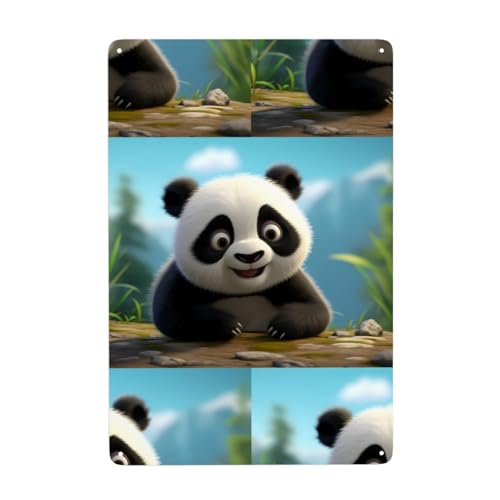 WHJDPP Cartoon-Pandabär-Bild in Blechdose, dekoratives Gemälde, 20,3 x 30,5 cm, aus Weißblech, verschleißfest und langlebig von WHJDPP