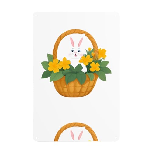 WHJDPP Deko-Gemälde mit Hasen im Blumenkorb, 20,3 x 30,5 cm, aus Weißblech, verschleißfest und langlebig von WHJDPP