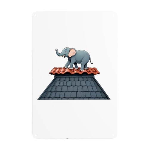 WHJDPP Dekoratives Gemälde mit Elefant auf dem Dach, 20,3 x 30,5 cm, aus Weißblech, verschleißfest und langlebig von WHJDPP