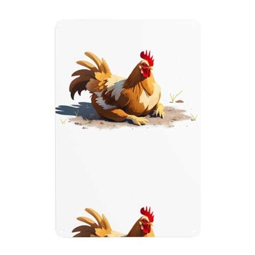WHJDPP Dekoratives Gemälde mit Huhn auf dem Boden, 20,3 x 30,5 cm, aus Weißblech, verschleißfest und langlebig von WHJDPP
