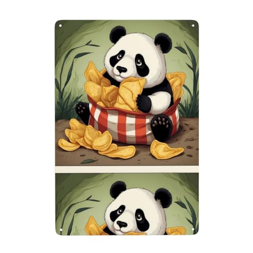 WHJDPP Dekoratives Gemälde mit Panda-Motiv in einer Kartoffelchip-Tasche, 20,3 x 30,5 cm, aus Weißblech, verschleißfest und langlebig WHJDPP Dekoratives Gemälde mit Panda-Motiv in einer Kartoffelchip-Tasche, 20,3 x 30,5 cm, aus Weißblech, verschleißfest und langlebig von WHJDPP