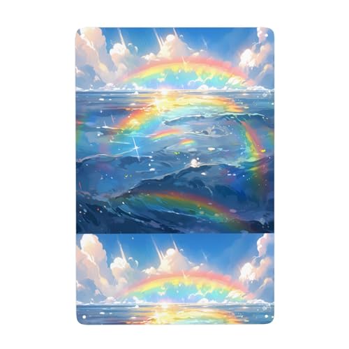 WHJDPP Dekoratives Gemälde mit Regenbogen auf dem Wasser, 20,3 x 30,5 cm, aus Weißblech, verschleißfest und langlebig von WHJDPP