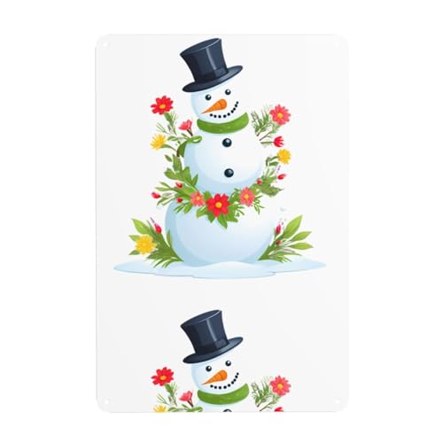 WHJDPP Dekoratives Gemälde mit Schneemann mit Blumen, 20,3 x 30,5 cm, aus Weißblech, verschleißfest und langlebig von WHJDPP