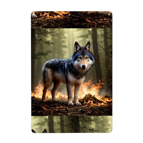 WHJDPP Dekoratives Gemälde mit Wolf in Flammen, 20,3 x 30,5 cm, aus Weißblech, verschleißfest und langlebig von WHJDPP