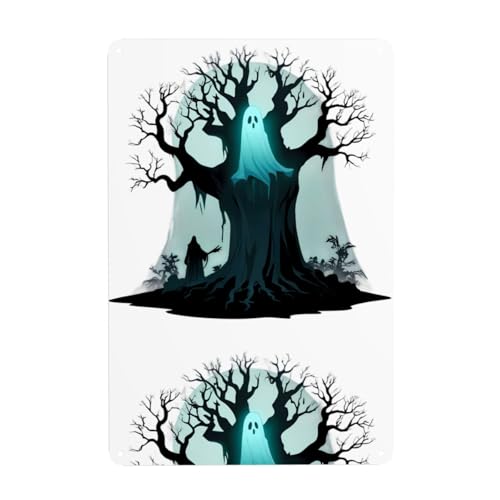 WHJDPP Dekoratives Gemälde mit dem Geist hinter dem Baum, 20,3 x 30,5 cm, aus Weißblech, verschleißfest und langlebig WHJDPP Dekoratives Gemälde mit dem Geist hinter dem Baum, 20,3 x 30,5 cm, aus Weißblech, verschleißfest und langlebig von WHJDPP