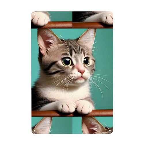 WHJDPP Dekoratives Gemälde mit einer neugierigen Katze, 20,3 x 30,5 cm, aus Weißblech, verschleißfest und langlebig von WHJDPP