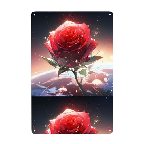 WHJDPP Dekoratives Gemälde mit einsamer Rose auf dem Planeten, 20,3 x 30,5 cm, aus Weißblech, verschleißfest und langlebig von WHJDPP