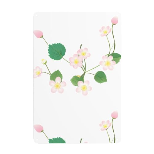 WHJDPP Dekoratives Gemälde mit rosa Erdbeerblumen, 20,3 x 30,5 cm, aus Weißblech, verschleißfest und langlebig von WHJDPP
