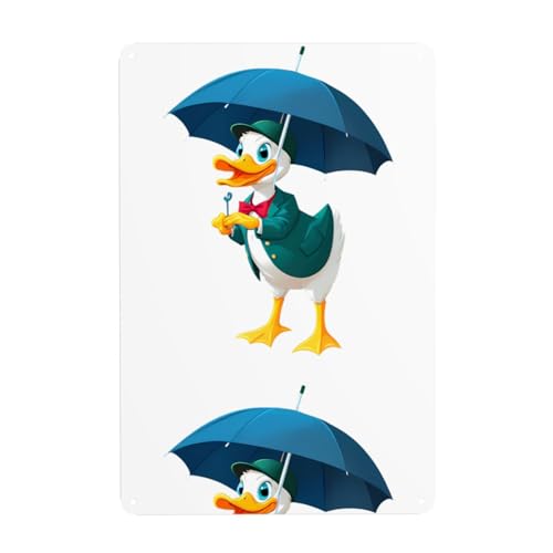 WHJDPP Ente im Anzug mit Regenschirm, dekoratives Gemälde, 20,3 x 30,5 cm, aus Weißblech, verschleißfest und langlebig von WHJDPP