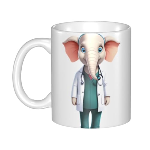 WHJDPP Gentle Elephant Doctor Picture Mug Keramikbecher für Cappuccino, Latte, Müsli, Joghurt, Milch, heiße oder kalte Getränke, Mikrowellenofen von WHJDPP