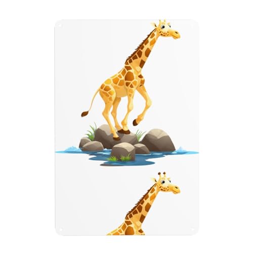 WHJDPP Giraffe springt über Felsen, dekoratives Gemälde, 20,3 x 30,5 cm, aus Weißblech, verschleißfest und langlebig von WHJDPP
