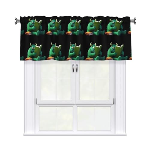 WHJDPP Green Monster Reading a Book Picture Short Curtains with Volant Rod 137.2x45.7 cm Home Decor for Kitchen Bathroom Laundry Room Studio Upper Window von WHJDPP