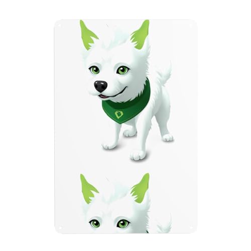 WHJDPP Grüne Ohren weißer Hund, dekoratives Gemälde, 20,3 x 30,5 cm, aus Weißblech, verschleißfest und langlebig von WHJDPP
