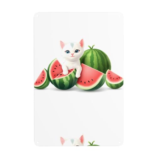 WHJDPP Kätzchen umgeben von Wassermelonen, dekoratives Gemälde, 20,3 x 30,5 cm, aus Weißblech, verschleißfest und langlebig von WHJDPP