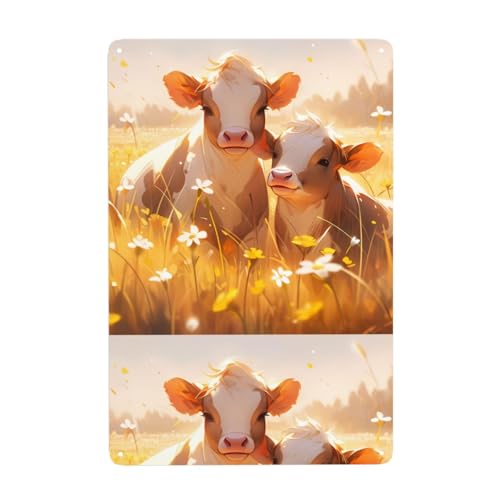 WHJDPP Kalb im Weizenfeld, dekoratives Gemälde, 20,3 x 30,5 cm, aus Weißblech, verschleißfest und langlebig von WHJDPP