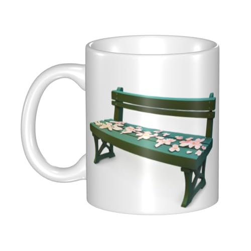 WHJDPP Keramikbecher mit Blütenblättern auf einer Bank, für Cappuccino, Latte, Müsli, Joghurt, Milch, heiße oder kalte Getränke, Mikrowellenofen von WHJDPP