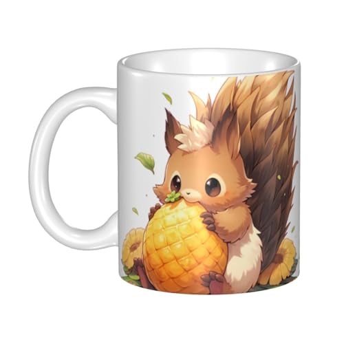 WHJDPP Keramikbecher mit Eichhörnchen-Motiv für Cappuccino, Latte, Müsli, Joghurt, Milch, heiße oder kalte Getränke, Mikrowellenofen von WHJDPP