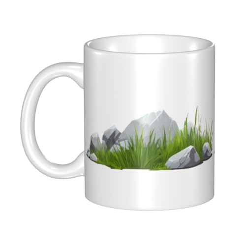 WHJDPP Keramikbecher mit Motiv "Wildgras auf den Felsen", für Cappuccino, Latte, Müsli, Joghurt, Milch, heiße oder kalte Getränke, Mikrowellenofen von WHJDPP
