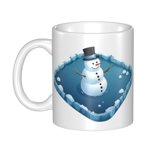 WHJDPP Keramikbecher mit Schneemann im Eis, für Cappuccino, Latte, Müsli, Joghurt, Milch, heiße oder kalte Getränke, Mikrowellenofen von WHJDPP