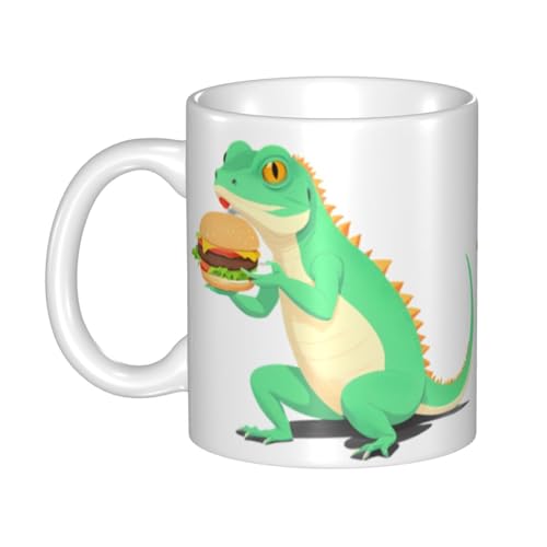 WHJDPP Keramiktasse mit Eidechsenfressendem Burger, für Cappuccino, Latte, Müsli, Joghurt, Milch, heiße oder kalte Getränke, Mikrowellenofen von WHJDPP