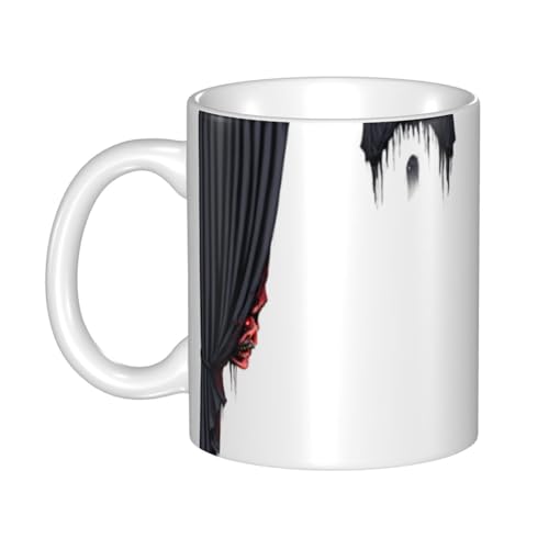 WHJDPP Keramiktasse mit Horrorvorhängen für Cappuccino, Latte, Müsli, Joghurt, Milch, heiße oder kalte Getränke, Mikrowellenofen von WHJDPP