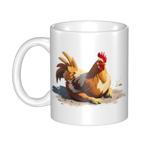 WHJDPP Keramiktasse mit Huhn auf dem Boden liegend, für Cappuccino, Latte, Müsli, Joghurt, Milch, heiße oder kalte Getränke, Mikrowellenofen von WHJDPP