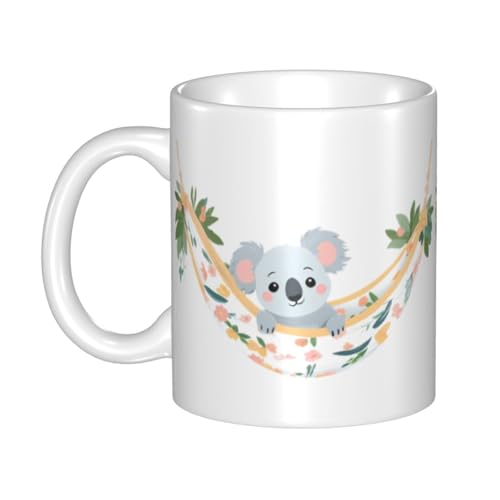 WHJDPP Keramiktasse mit Koala in einer Blumenhängematte für Cappuccino, Latte, Müsli, Joghurt, Milch, heiße oder kalte Getränke, Mikrowellenofen von WHJDPP