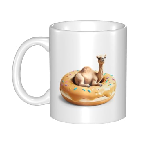 WHJDPP Keramiktasse mit Motiv "Little Camel on a Donut" für Cappuccino, Latte, Müsli, Joghurt, Milch, heiße oder kalte Getränke, Mikrowellenofen von WHJDPP