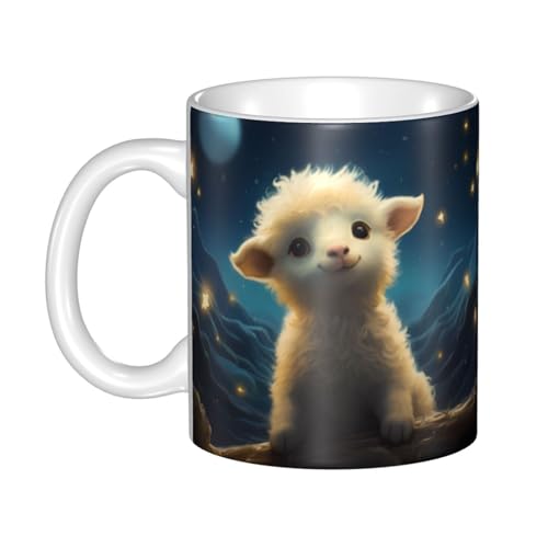 WHJDPP Keramiktasse mit Motiv "Little Sheep looking at the stars", für Cappuccino, Latte, Müsli, Joghurt, Milch, heiße oder kalte Getränke, Mikrowellenofen von WHJDPP