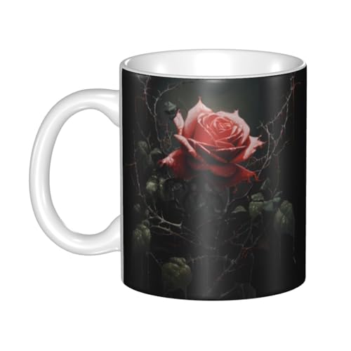 WHJDPP Keramiktasse mit Motiv Rose in den Dornen für Cappuccino, Latte, Müsli, Joghurt, Milch, heiße oder kalte Getränke, Mikrowellenofen von WHJDPP