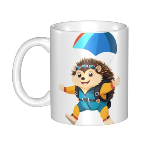 WHJDPP Keramiktasse mit Motiv Skydiving Igel für Cappuccino, Latte, Müsli, Joghurt, Milch, heiße oder kalte Getränke, Mikrowellenofen von WHJDPP