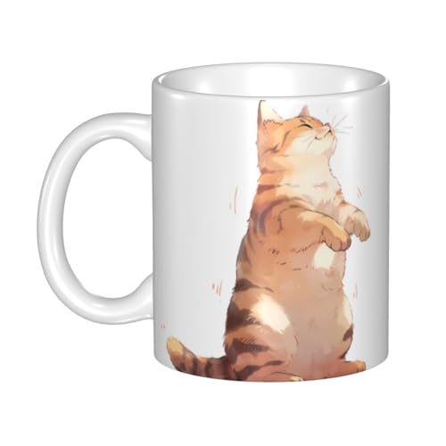 WHJDPP Keramiktasse mit Motiv eines gestreckten Kätzchens, für Cappuccino, Latte, Müsli, Joghurt, Milch, heiße oder kalte Getränke, Mikrowellenofen von WHJDPP