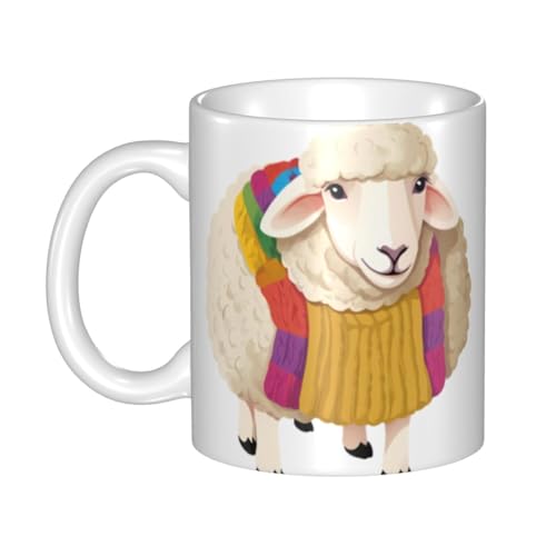 WHJDPP Keramiktasse mit Strickschaf für Cappuccino, Latte, Müsli, Joghurt, Milch, heiße oder kalte Getränke, Mikrowellenofen von WHJDPP