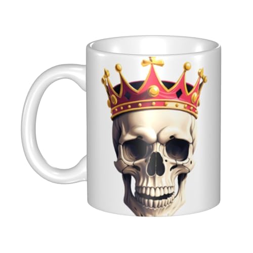WHJDPP Keramiktasse mit Totenkopf mit Krone, für Cappuccino, Latte, Müsli, Joghurt, Milch, heiße oder kalte Getränke, Mikrowellenofen von WHJDPP
