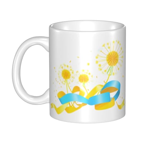 WHJDPP Keramiktasse mit fliegendem Löwenzahn und Bändern, für Cappuccino, Latte, Müsli, Joghurt, Milch, heiße oder kalte Getränke, Mikrowellenofen von WHJDPP