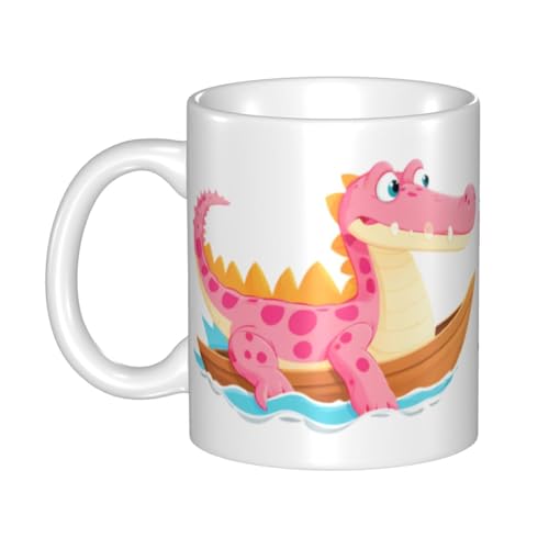 WHJDPP Keramiktasse mit pinkem Krokodil auf einem Boot, für Cappuccino, Latte, Müsli, Joghurt, Milch, heiße oder kalte Getränke, Mikrowellenofen von WHJDPP