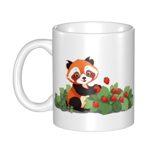 WHJDPP Keramiktasse mit rotem Panda, Erdbeeren, für Cappuccino, Latte, Müsli, Joghurt, Milch, heiße oder kalte Getränke, Mikrowellenofen von WHJDPP