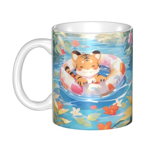 WHJDPP Keramiktasse mit schwimmendem Tigerjunges, für Cappuccino, Latte, Müsli, Joghurt, Milch, heiße oder kalte Getränke, Mikrowellenofen von WHJDPP