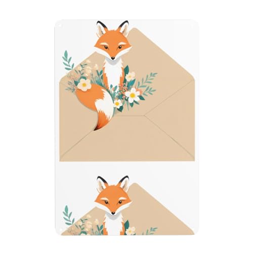 WHJDPP Kleine Blumen und Fuchs auf dem Umschlag, dekoratives Gemälde, 20,3 x 30,5 cm, aus Weißblech, verschleißfest und langlebig von WHJDPP