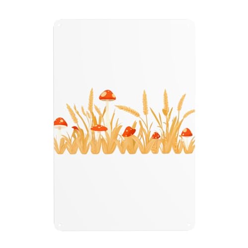 WHJDPP Kleine Pilze neben Weizenohren, dekoratives Gemälde, 20,3 x 30,5 cm, aus Weißblech, verschleißfest und langlebig von WHJDPP
