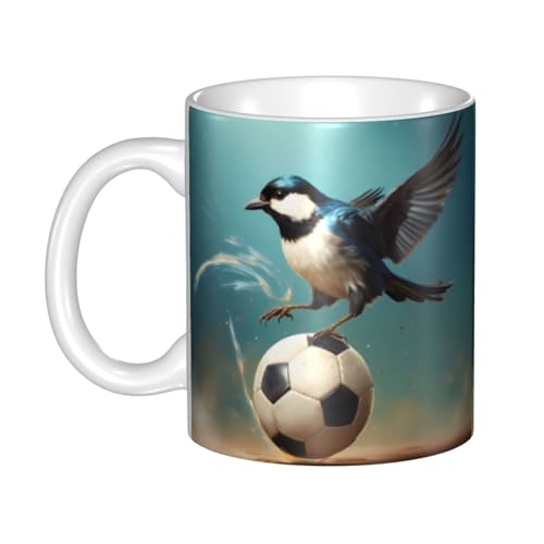 WHJDPP Kleine Schwalbe tritt auf den Ball, Bildertasse aus Keramik für Cappuccino, Latte, Müsli, Joghurt, Milch, heiße oder kalte Getränke, Mikrowellenofen von WHJDPP