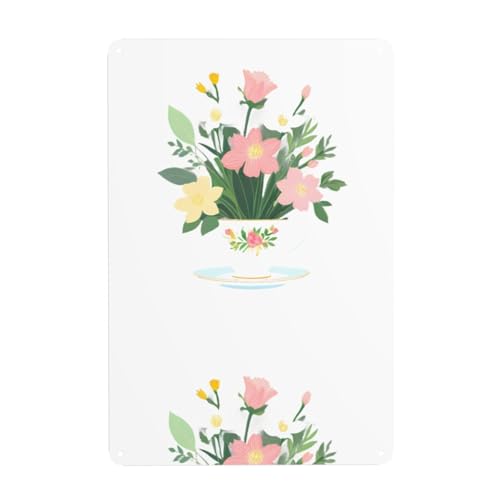 WHJDPP Kleiner Blumenstrauß in Teetasse, dekoratives Gemälde, 20,3 x 30,5 cm, aus Weißblech, verschleißfest und langlebig von WHJDPP