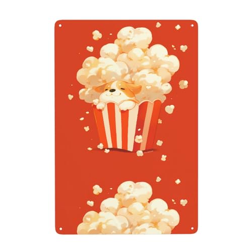 WHJDPP Kleiner Corgi in Popcorn-Bild, dekoratives Gemälde, 20,3 x 30,5 cm, aus Weißblech, verschleißfest und langlebig von WHJDPP